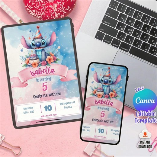 Stitch Birthday Invitation Design – Editable Party Invite in Canva (5x7 Inches, Instant Digital File) - Etsy