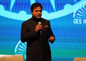 Minister KT Rama Rao, introducing panelists at the Global Entrepreneurship Summit 2017 plenary session in Hyderabad, India. #GES2017 | Kalvakuntla Taraka Rama Rao - KTR