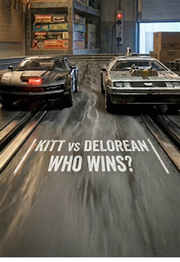 KITT vs DeLorean on a prototype track test. One race. One winner. Who takes it? 👀 #scalextric #knightrider #backtothefuture #kitt #delorean