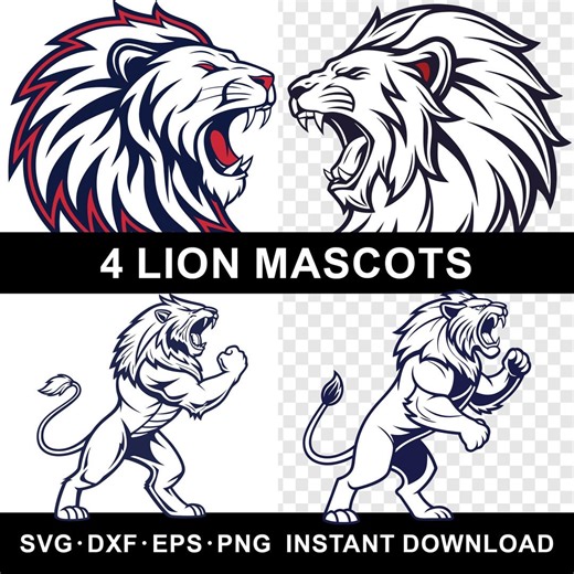 Lions Mascot SVG Vector Bundle: Sport Logo Designs (digital Download)