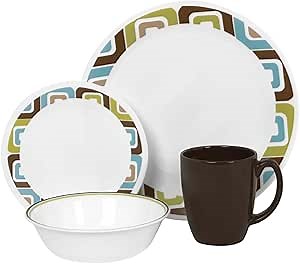 Corelle Livingware 16-Piece Dinnerware Set, Squared, Service for 4