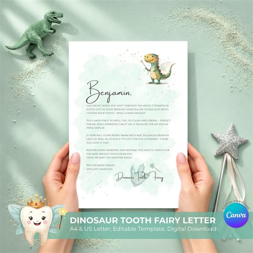 Tooth Fairy Letter Printable | Dinosaur Tooth Fairy | First Lost Tooth Letter | Editable Canva Template A4 & US Letter - Etsy UK