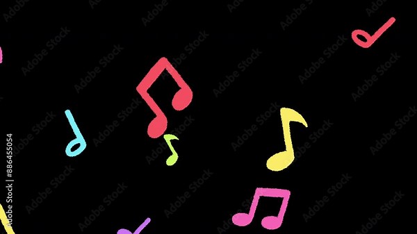 Musical notes flying from center, Musical notes streaming up in melody animation overlay on Alpha Channel Background Stock Video