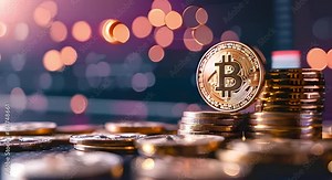 Virtual Currency Trading View: Background Candlestick Chart with Coins. Concept Finance, Cryptocurrency, Trading, Candlestick Charts, Virtual Currency