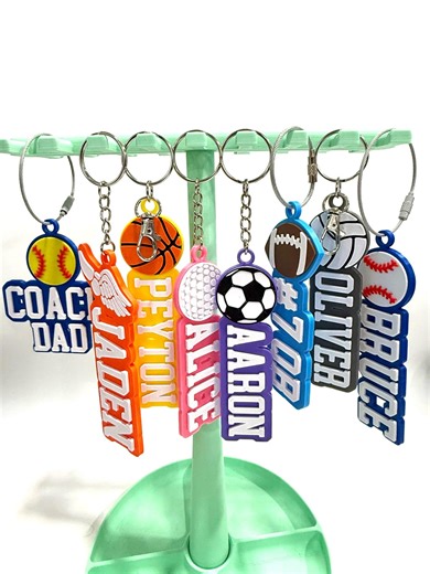 Custom Sports Keychain, Custom Name Keyring, Baseball Soccer Basketball Football Volleyball, Team Gift, Backpack Tag - Etsy