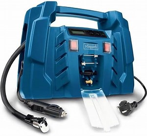 Scheppach Kompressor Airforce 5 mit digitaler Anzeige | 12V / 230V Anschluss für KFZ/Auto | tragbarer Kofferkompressor | 8bar Arbeitsdruck | 150W | Ansaugleistung 36,5 l/min | inkl. Zubehör