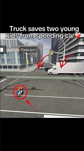 Truck Saves Two Young Robloxians from Speeding Car ❤️‍🩹 #roblox #meme #fyp #shorts