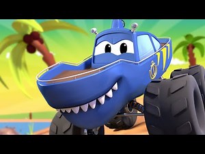 Monster trucks for children - Marty the Monster Shark & Moe the Monster Tow Truck are Racing