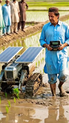 Farmer Planting Rice with Solar-Powered Electric Robot| Future Farming #shorts #farming #automobile