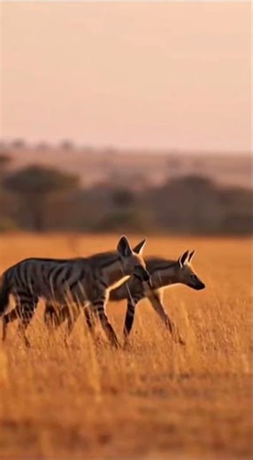 A Heartwarming Moment: Two Aardwolves Walking Side by Side on the African Savanna