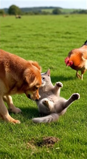 grok video dog hen and hen each other masti #ai #cat #lifeisbutadream #animals #aivideo #funny
