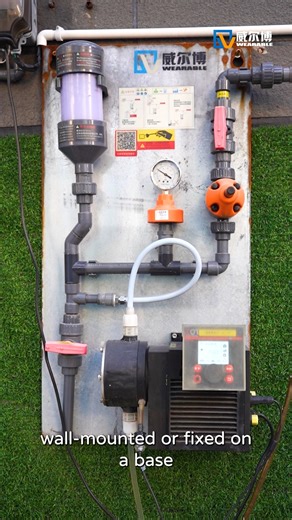 The WEARABLE Digital Dosing Pump consists of four core parts: the pump head, control block, pump body, and mounting plate. It integrates advanced YLC and LDC sensors internally to monitor pipeline pressure, diaphragm status, and bubble conditions, ensuring the accuracy and safety of fluid transfer. 💧 Flexible Installation Options for On-Site Needs: The digital dosing pump can be wall-mounted or fixed on a base, adaptable to different on-site installation requirements. 🔄 Rich Interfaces for Eas