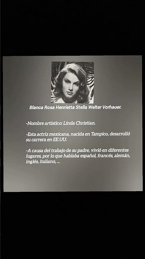 102 años del nacimiento de Linda Christian, primera chica Bond, ex de Tyrone Power, madre de Romina.