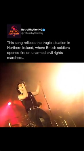 RetroRhythmHQ on Instagram: "🎶- U2 performing “Sunday Bl**dy Sunday” live at Red Rocks Amphitheater/ Colorado (1983) 🩸 📝- This U2’s response to the 1972 tragedy in Derry, where British soldiers opened fire on unarmed civil rights marchers. The band wasn’t taking sides — they were condemning violence itself. Bono famously said on stage: “This is not a rebel song.” 🎤 : @u2 Follow @retrorhythmhq for more iconic moments you forgot you loved ♥️🎧 #u2 #bloodysunday #80smusic #livemusic #rockmusic"