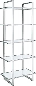 Coaster Home Furnishings - Hartford - Metal & Glass - 5-Shelf Bookshelf with Tempered Glass and Contemporary Style - Living Room and Home Office - 79-Inch - Chrome - 805538