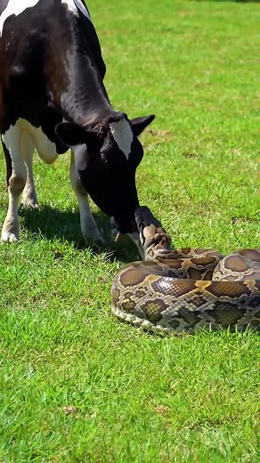Python Tries to Swallow a Cow Alive_ 🐍😱 #dangerousanimals #snakeattack #cows #animallovers #snake | si chato