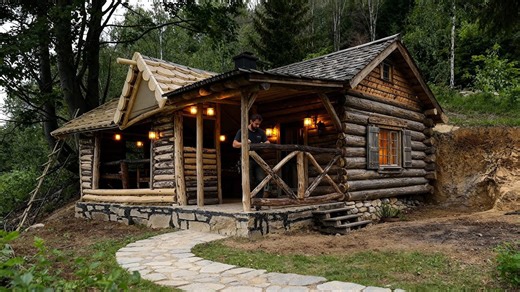 Building a bushcraft cabin alone in the woods | Full project