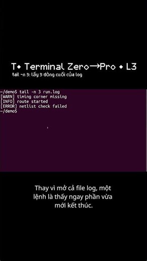 T• tail -n 3: quickly view the last 3 lines of the log | L3 (Terminal Zero→Pro)