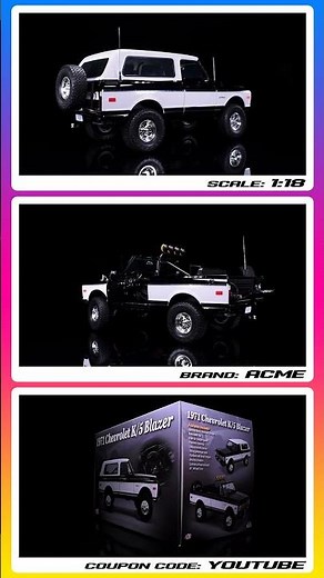 1971 Chevrolet K5 Blazer Tuxedo Black and White Limited Edition 1/18 Diecast Model Car by ACME 4K