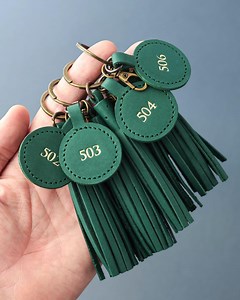 Leather Initial Keychain Tassel: Handbag Purse Charm, Car Key Ring - Etsy