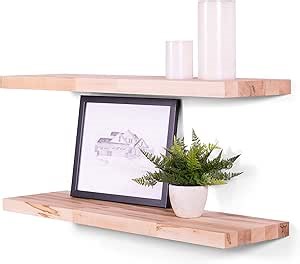 | Maple Butcher Block Floating Shelves | Anywhere Adjustable Hidden Stud Mount Bracket | Set of 2 (Natural, 24" L x 8" D)