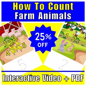 Interactive Video and Printable pages: Learn Counting with Farm Animals for Kids