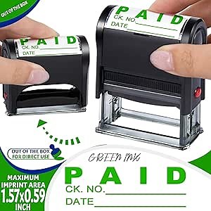 Paid Stamps Office Stamps Self Inking Personalized for Business Supplies Custom Rubber Business Paid Stamp for Office Supplies (Paid with Date/Green Ink)