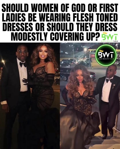 The internet has been in active debate following Pastor Jamal Bryant’s appearance with his wife wearing a revealing, flesh-toned dress at a public event. The discussion has sparked broader questions about modesty, representation, and what it means to reflect godliness in public spaces. • In response, Pastor Bryant took to the pulpit to defend his wife, questioning why attention was placed on her attire and stating that people should instead focus on the work he does for the community. While comm