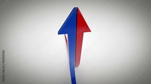 Rising Half Arrows Converge Together. Two half arrows, blue and red,come together and rise up. business positive. camera rotates around. Luma matte for easy isolation of both arrows.