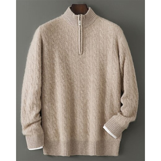 Men's Wool Sweater Pullover Sweater Jumper Cashmere Knit Sweater Quarter Zip Pullover Sweater Ribbed Knit Regular Tops Jacquard Knitted Plain Standing Collar Fashion Basic Vacation Daily Wear 2025