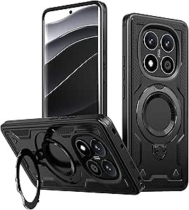 Magnetic Case for Xiaomi Redmi Note 14 Pro 5G Case with Stand Military Drop Protection Shockproof Durable Soft TPU+ PC Slim Phone Case for Redmi Note 14 Pro/Note 14 Pro+ Plus 5G Black TH