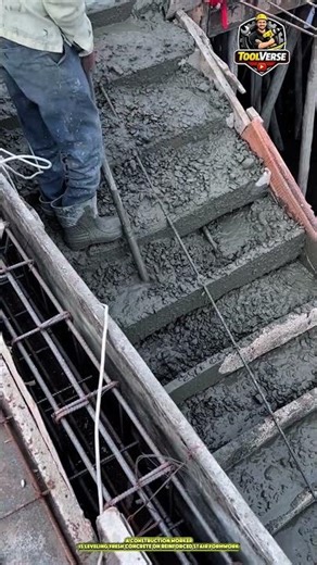 Reinforced Concrete Staircase Pouring Process #ConcreteStairs #StaircaseConstruction #factorywork