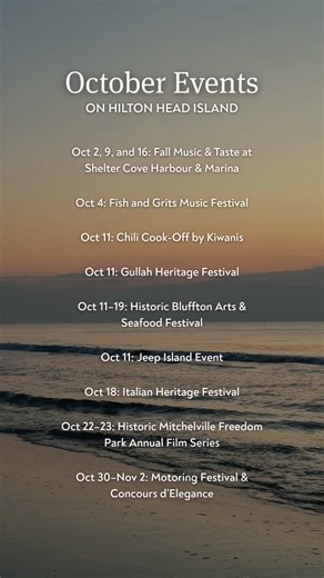 33K views · 154 reactions | Visiting Hilton Head Island this October? Save this post to add these experiences to your island itinerary. View our full events calendar here: https://bit.ly/46OIc26 | Visit Hilton Head | Facebook