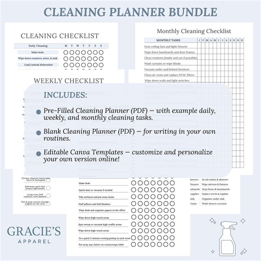 ADHD Printable Cleaning Planner | Editable Canva Template | Daily, Weekly & Monthly Cleaning Schedule | Home Organization Checklist - Etsy