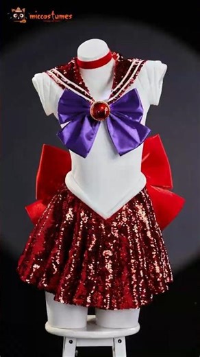 Sailor Mars Stage Version Cosplay Costume Dress with Gloves and Hair Accessories