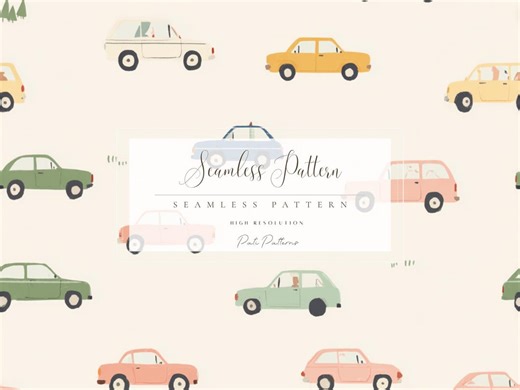 Kids Vintage Cars Seamless Pattern PNG, Cute Retro Car Digital Paper, Nursery Car Print, Fast Download, Commercial Use - Etsy