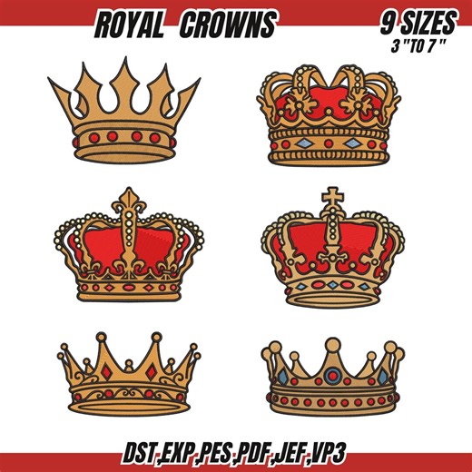 Royal Crown Embroidery Designs: King, Queen, Prince Crowns Embroidery, 9 Sizes (digital Download) - Etsy