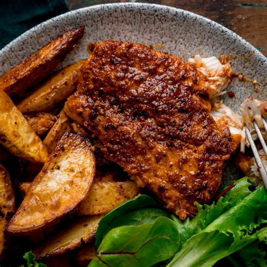 Cajun Cod with Smoky Potato Wedges