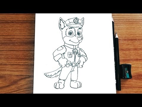 chase police action pose drawing for kids | chase paw patrol drawing