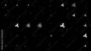 Template animation of evenly spaced spinner symbols of different sizes and opacity. Animation of transparency and size. Seamless looped 4k animation on black background with stars