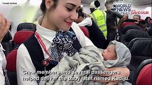 57K views · 851 reactions | WELCOME ABOARD: Turkish Airlines crew members welcomed aboard a new passenger at 42,000 feet Friday -- a little baby girl later named Kadiju. Both mom and baby are reportedly in good health. | ABC World News Tonight with David Muir | Facebook