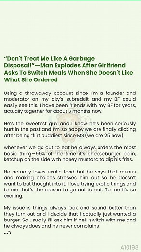 5.3K views | “Don't  Treat Me Like A Garbage Disposal!”—Man Explodes After Girlfriend Asks To Switch Meals When She Doesn't  Like What She Ordered | Animals World | Facebook