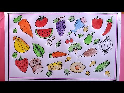How to Draw Healthy Food Step by Step/Healthy Food Drawing Easy