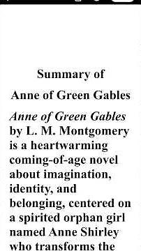 Anne of Green Gables Summary