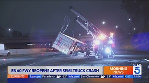 60 Freeway hit-and-run leaves semi-truck on its side, causes lane closures