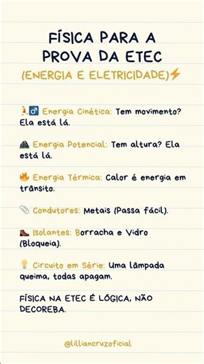 FÍSICA PARA A PROVA DA ETEC: ENERGIA E ELETRICIDADE