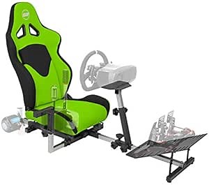 OpenWheeler GEN3 Racing Wheel Simulator Stand Cockpit, Green Seat. Compatible with Logitech G923 | G29 | G920 | Thrustmaster | Fanatec Wheels | Xbox One, PS4, PC Platforms