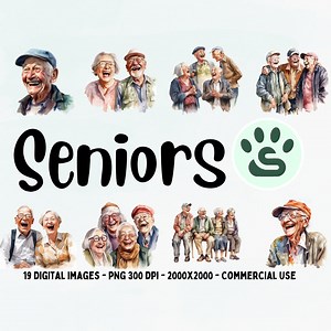 Watercolor Joyful Seniors Clipart, Elderly People PNG, Digital Download, Grandpa and Grandma Clipart Bundle, Old and Happy People Art - Etsy