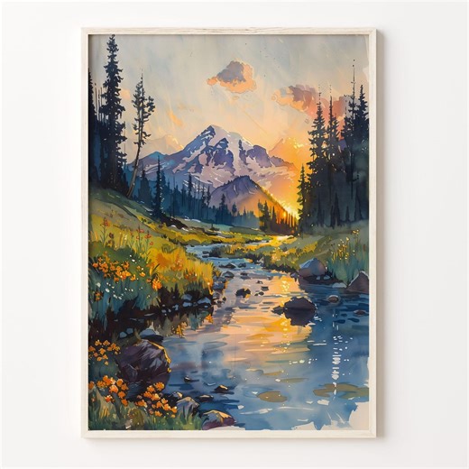 Mount Rainier Watercolor Print: National Park Wall Art - Etsy