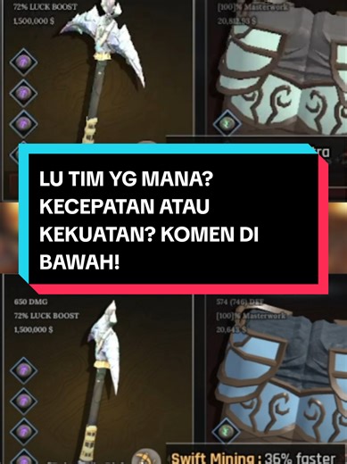 Damage Gede atau Ayunan Kenceng? 🤔Gue bedah perbandingan build Prismatic Pickaxe di World 3. Target: Large Ice Crystal (27.500 HP).💎 45% Power: 30 Hit (Lebih santai & berat) ⚡️ 36% Swift: 43 Hit (Lebih agresif & lincah)Secara data ga jauh berbeda, tapi Swift menang di sensasi kecepatan. oh ya disini gw make yield 10% buat menanbah hasil tambang ya. Pilih sesuai gaya main lu, jangan cuma ikut-ikutan meta! #TheForgeRoblox #TheForgeUpdate #World3Meta #BosTempias #RobloxIndonesia